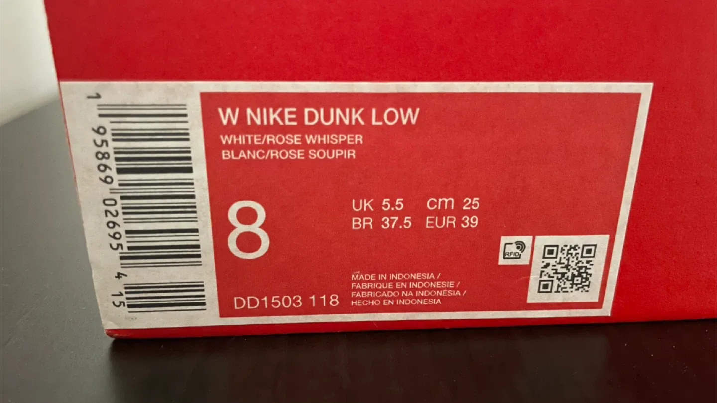 Nike Dunk Low Women's Size 9 EUR - White/Rose Whisper - New! image indicator(2)