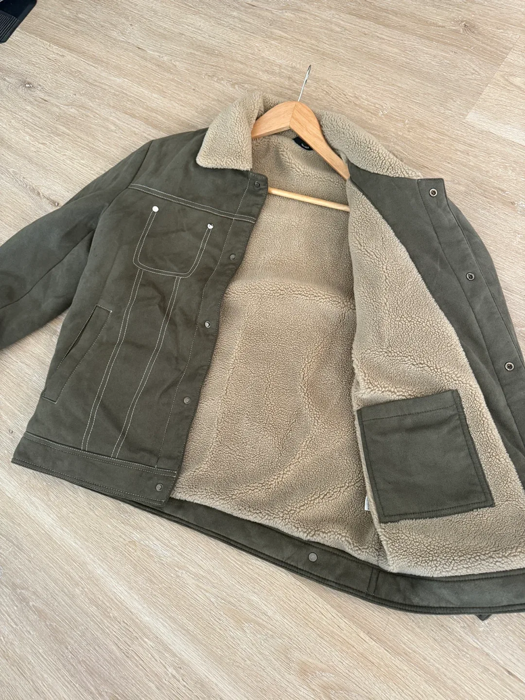 Olive Green Sherpa Lined Jacket thumbnail