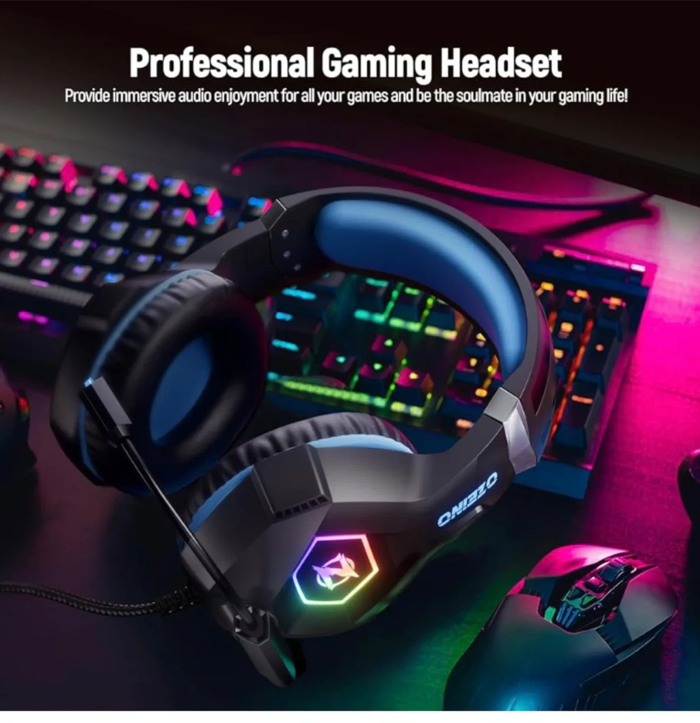 Ozeino Gaming Headset - Black & Blue thumbnail