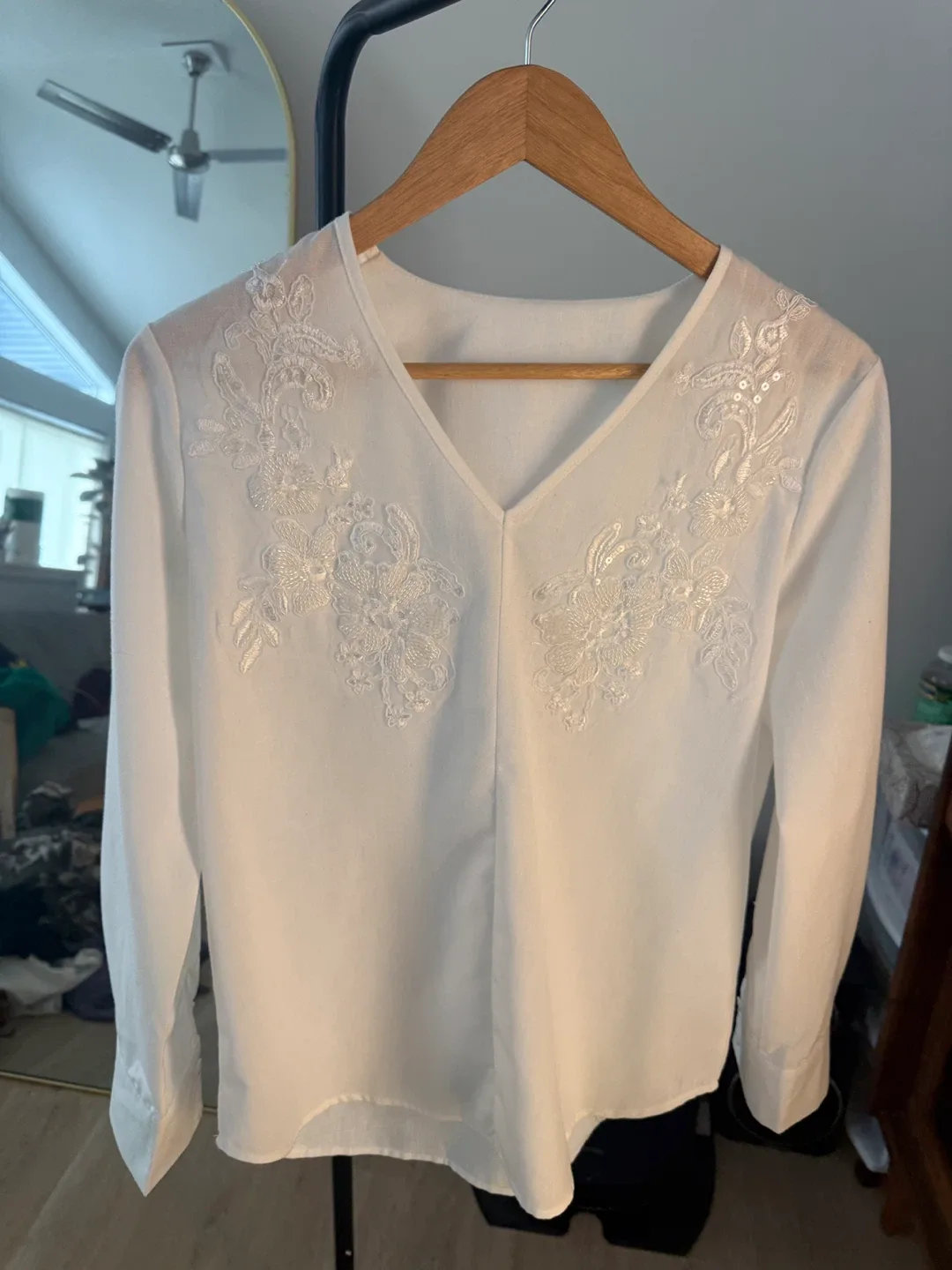 White Long Sleeve Blouse with Embroidery thumbnail