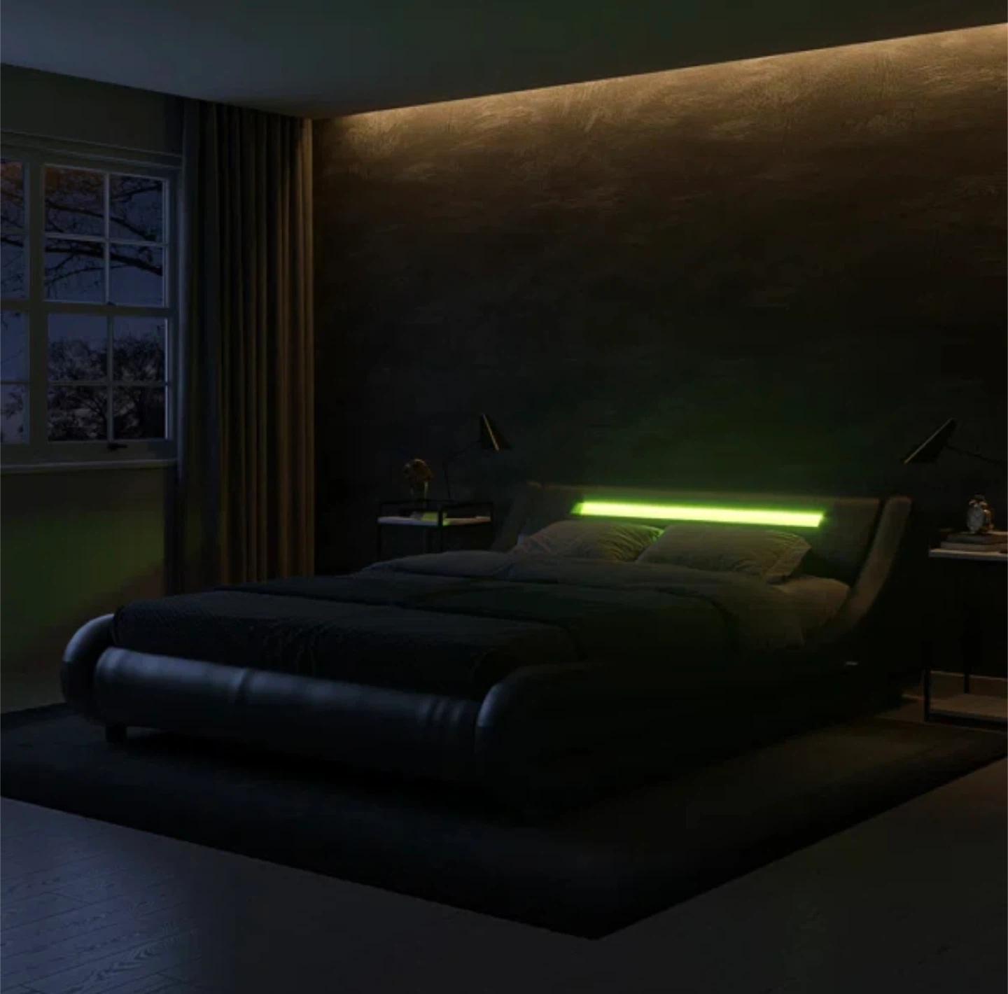 Full Size Black Platform Bed with LED Lighting - photo 2