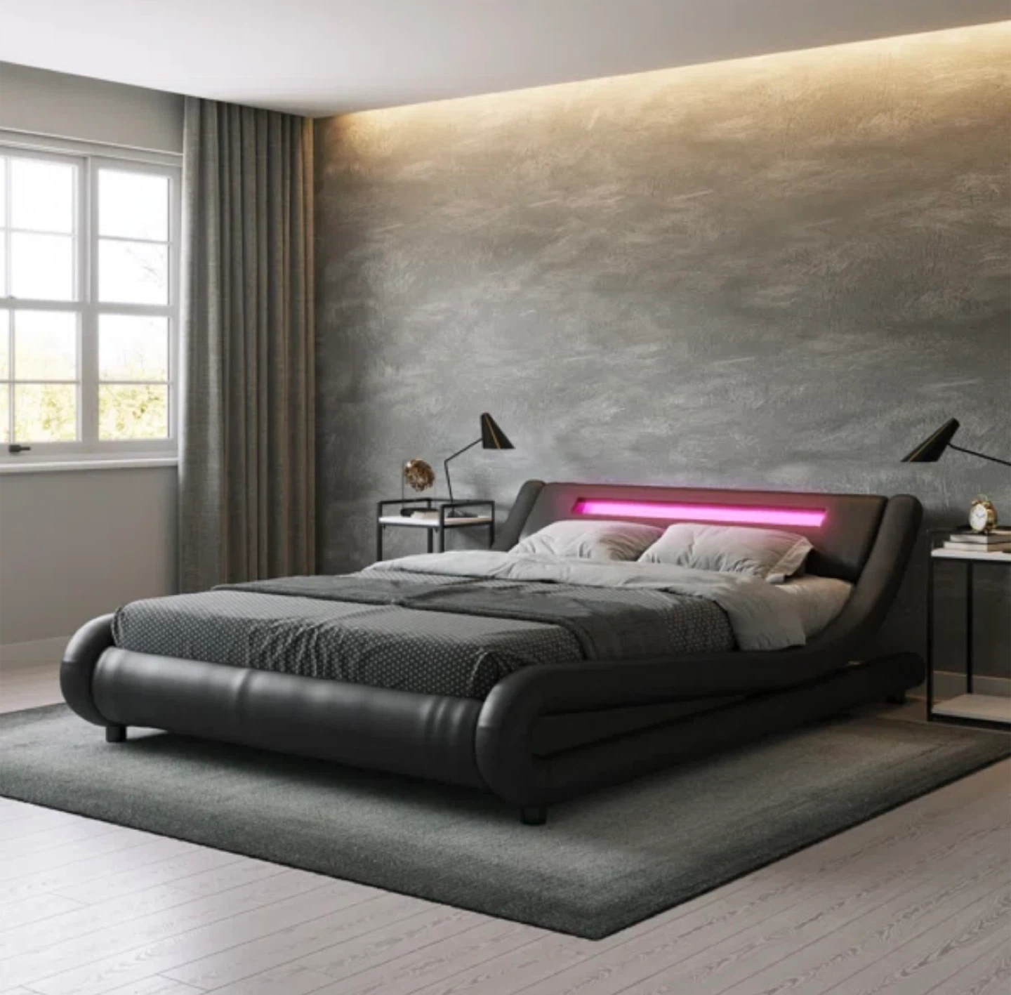 Full Size Black Platform Bed with LED Lighting - photo 5