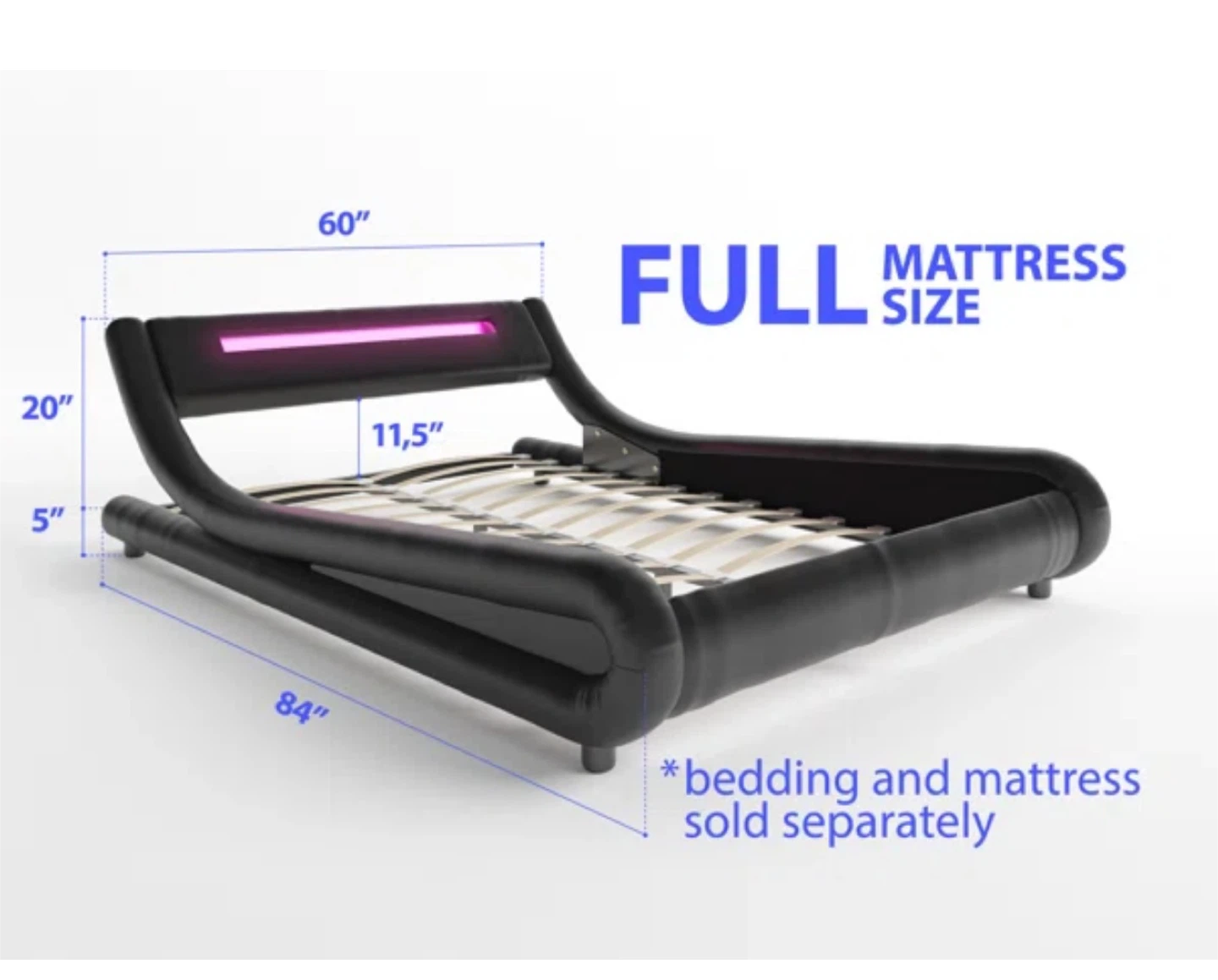 Full Size Black Platform Bed with LED Lighting - photo 4