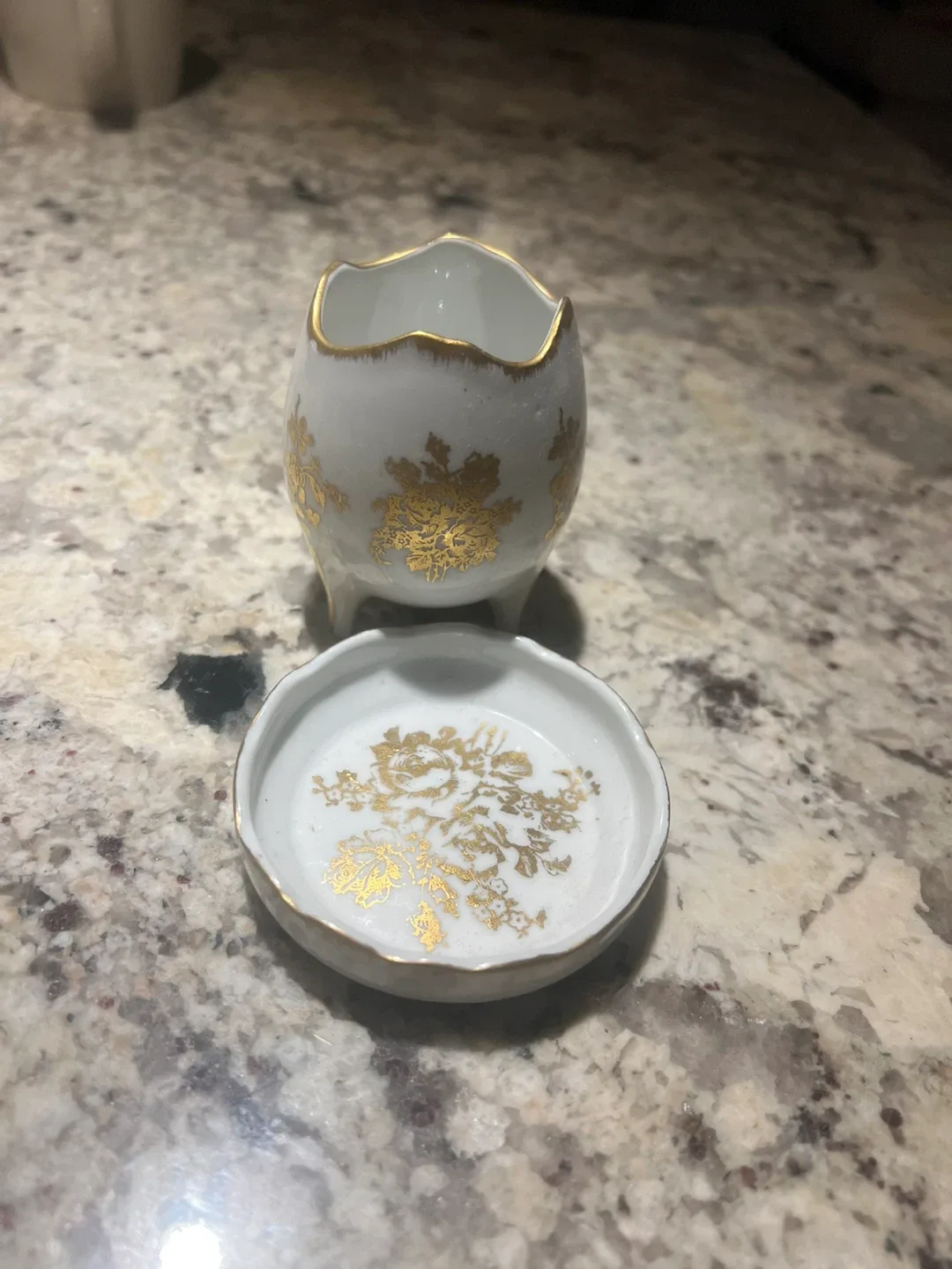 Vintage Egg Cup with Saucer, White & Gold image indicator(4)