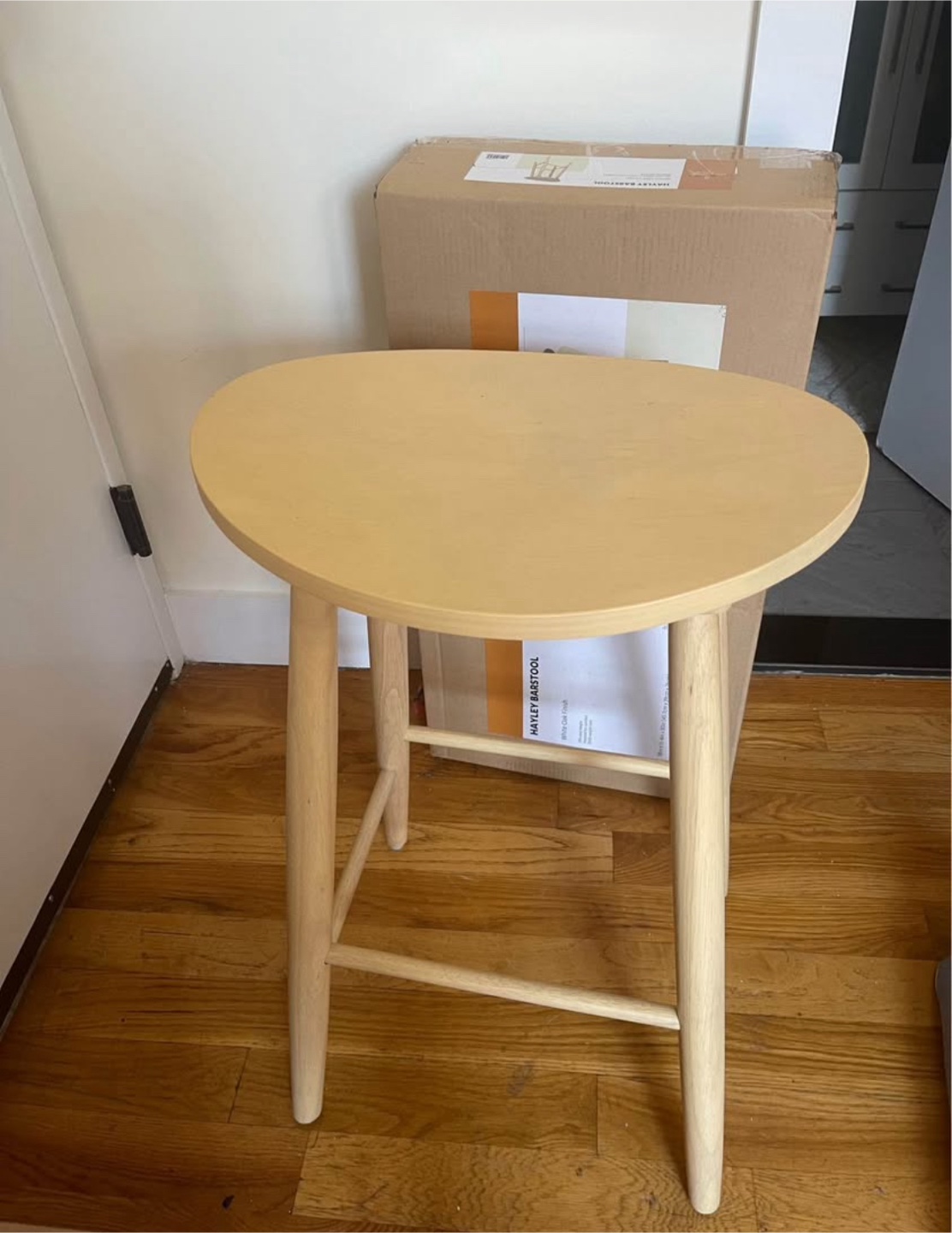 Two brand-new wood barstools (white oak)