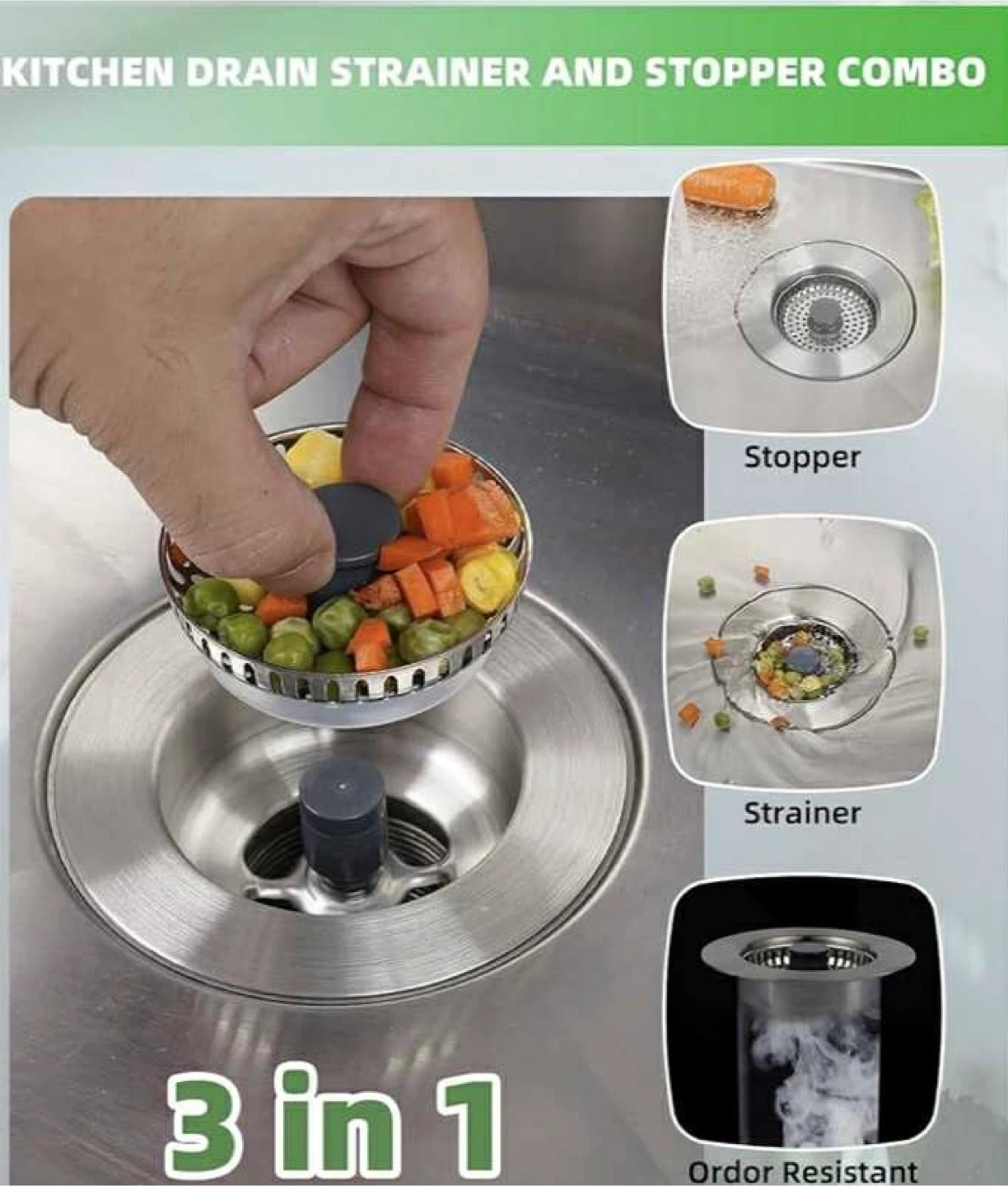 Kitchen Sink Drain Strainer and Stopper Combo