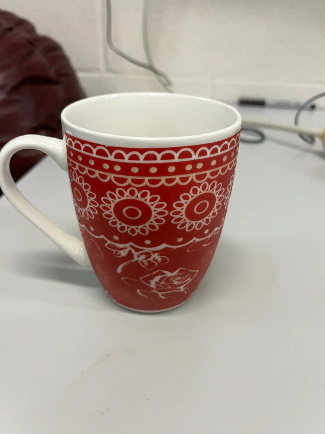 Red and White Patterned Mug thumbnail