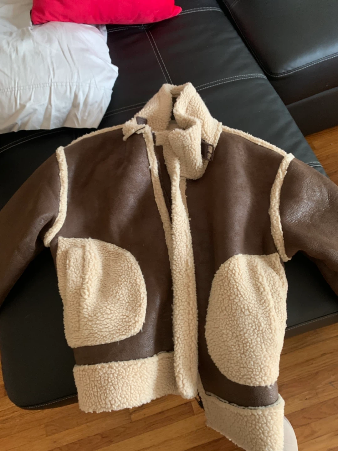 Brown Faux Leather Shearling Jacket