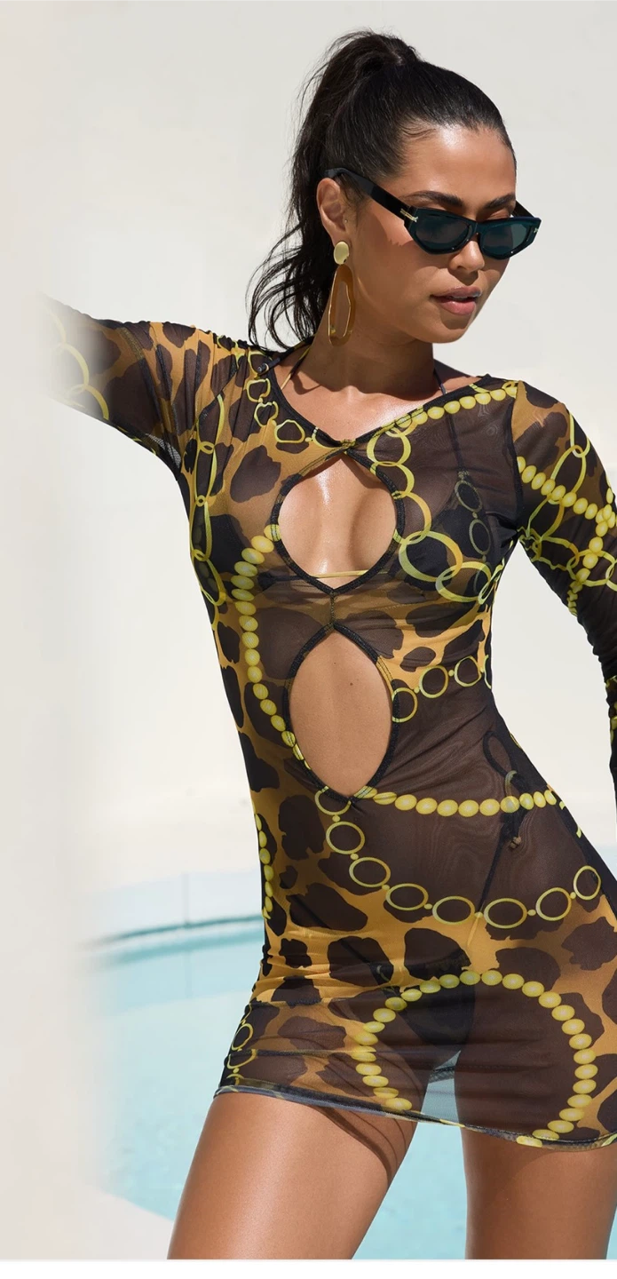 Mesh Dress & 3 Bikini Set