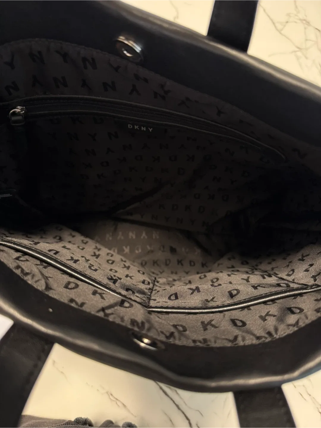 Authentic DKNY Tilly Debossed Logo Black Leather Tote Bag image indicator(3)