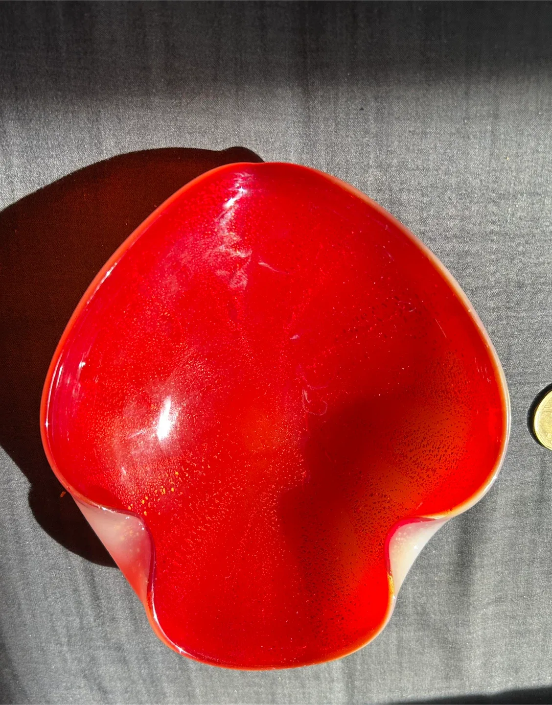 $8 Murano glass MCM red gold leaf change dish art bowl image indicator(4)