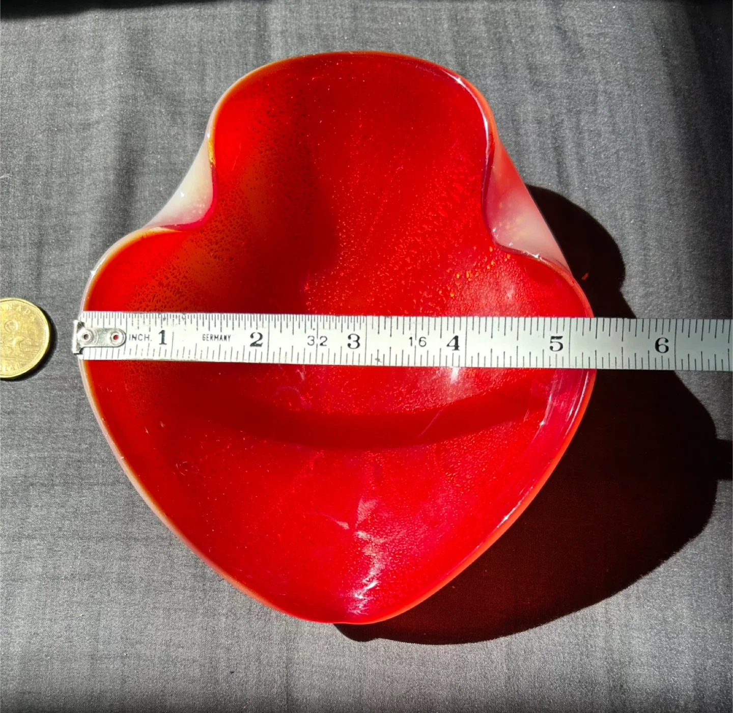 $8 Murano glass MCM red gold leaf change dish art bowl image indicator(6)