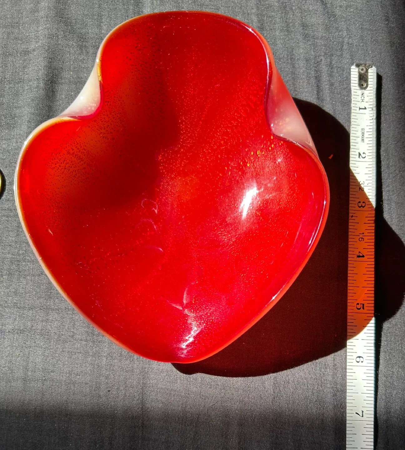 $8 Murano glass MCM red gold leaf change dish art bowl image indicator(3)