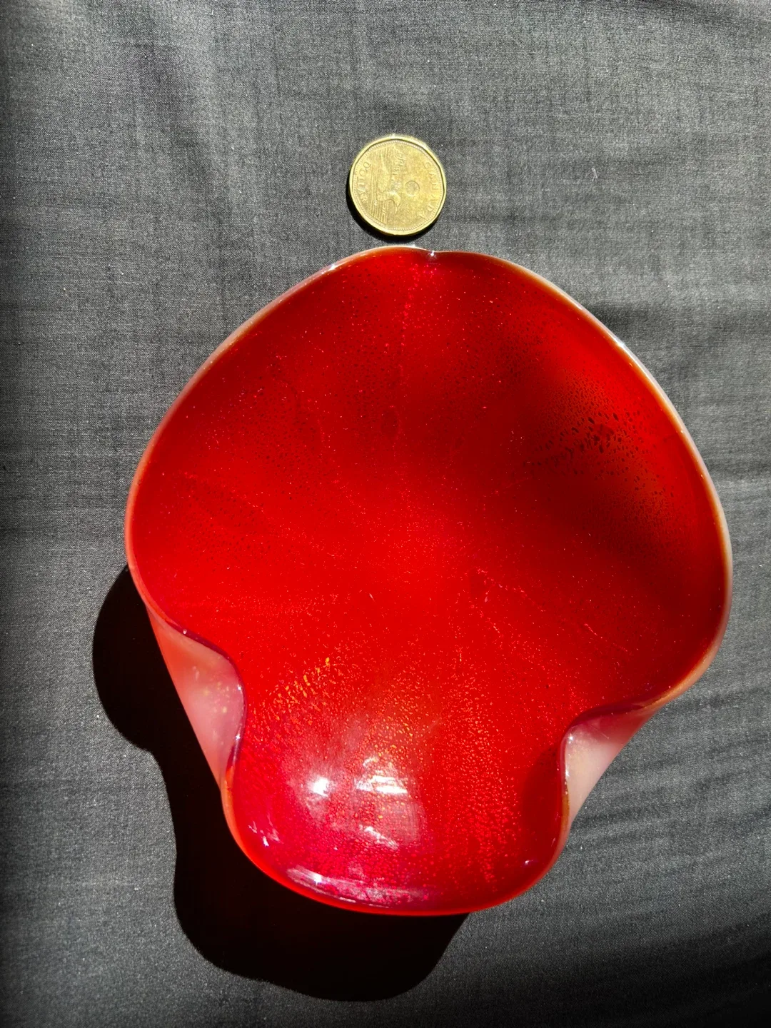 $8 Murano glass MCM red gold leaf change dish art bowl image indicator(2)