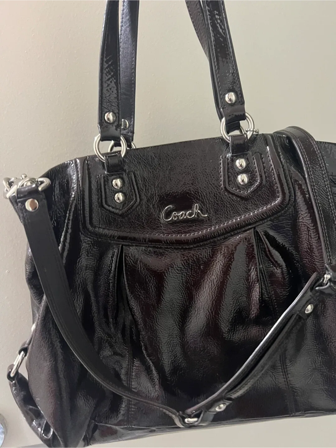 Coach Black Patent Leather Tote Bag image indicator(3)