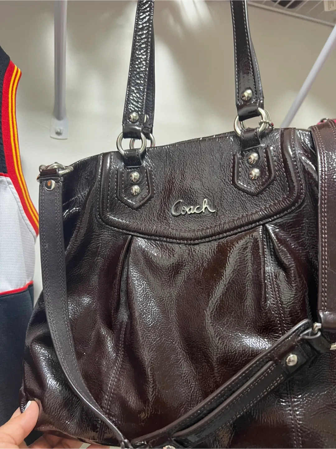 Coach Black Patent Leather Tote Bag image indicator(2)