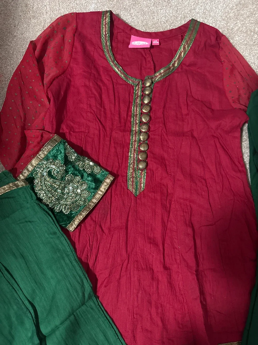 Red & Green embroidered shalwar kameez image indicator(2)