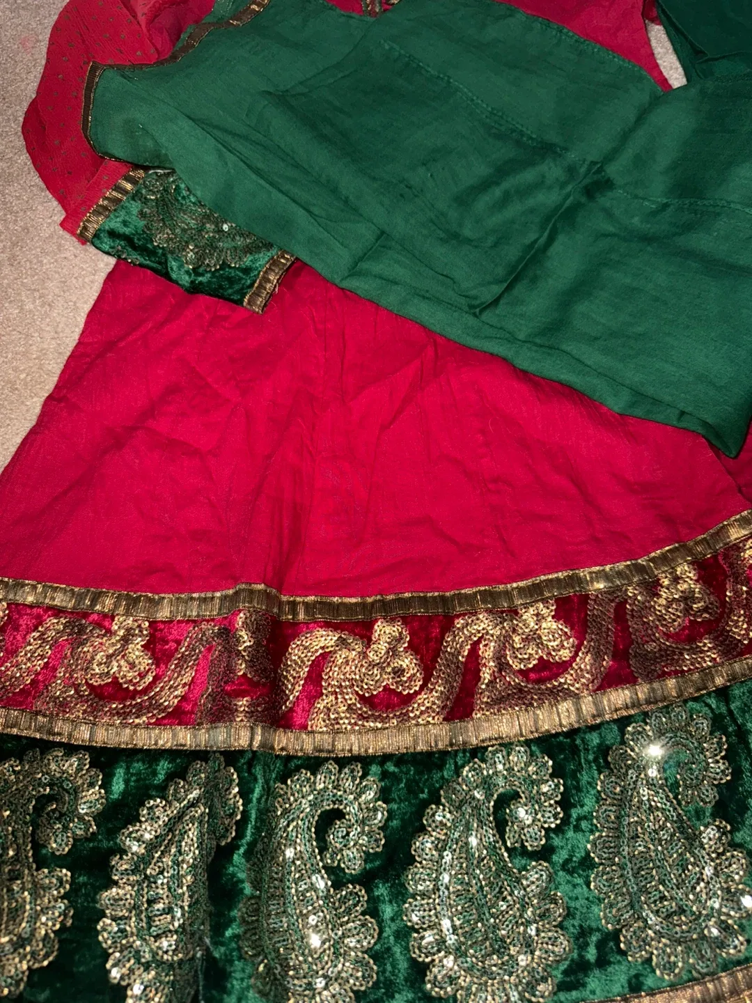 Red & Green embroidered shalwar kameez image indicator(3)