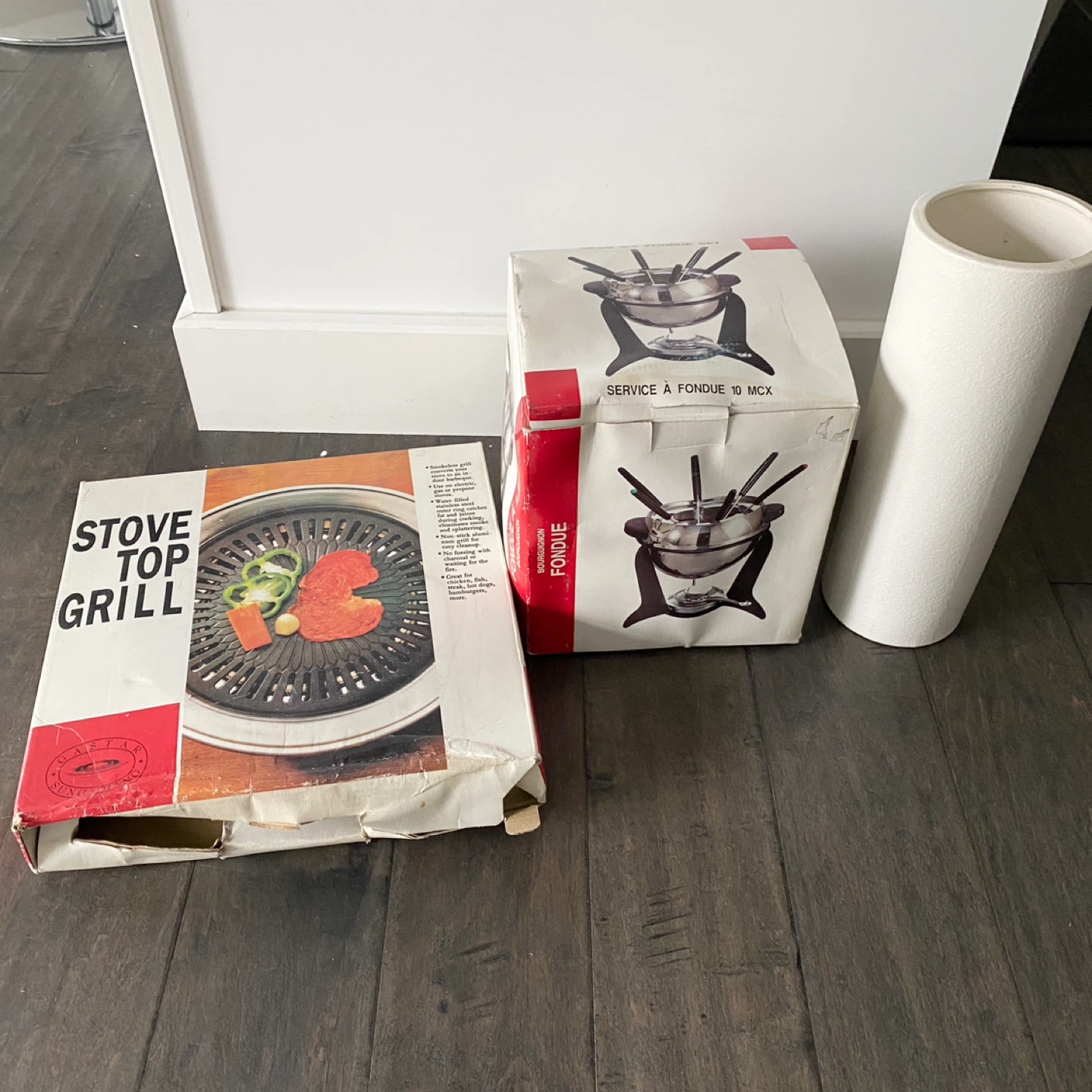 Free Stuff (Fondue set, vase, stove top grill)