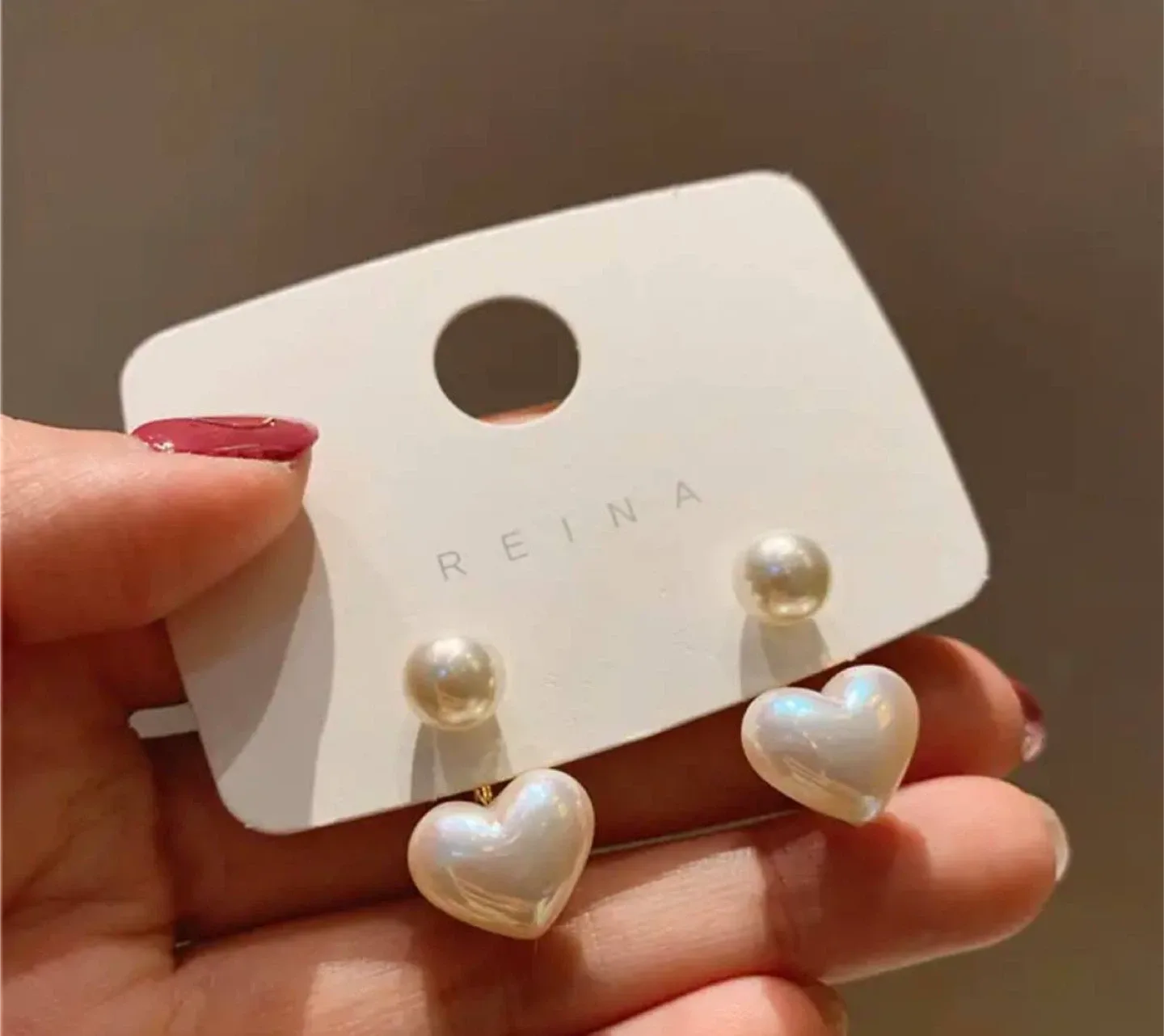 Pearl and Heart Stud Earrings thumbnail