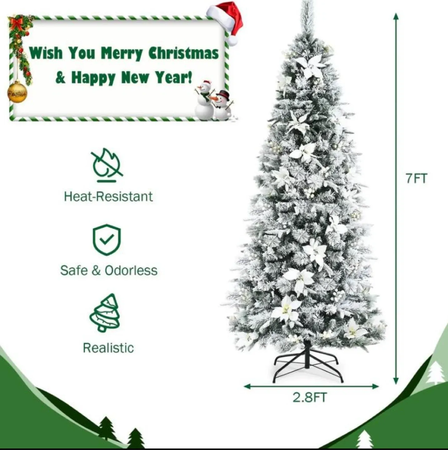 Snow Flocked Pencil Christmas Tree - 7ft image indicator(2)