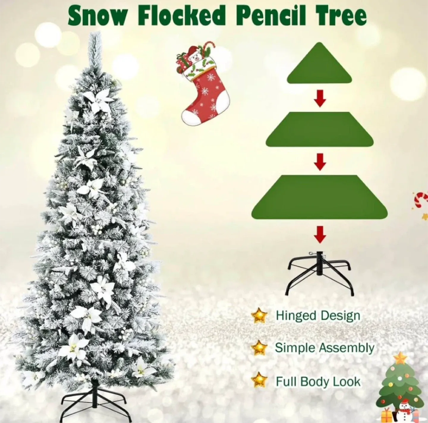 Snow Flocked Pencil Christmas Tree - 7ft image indicator(5)