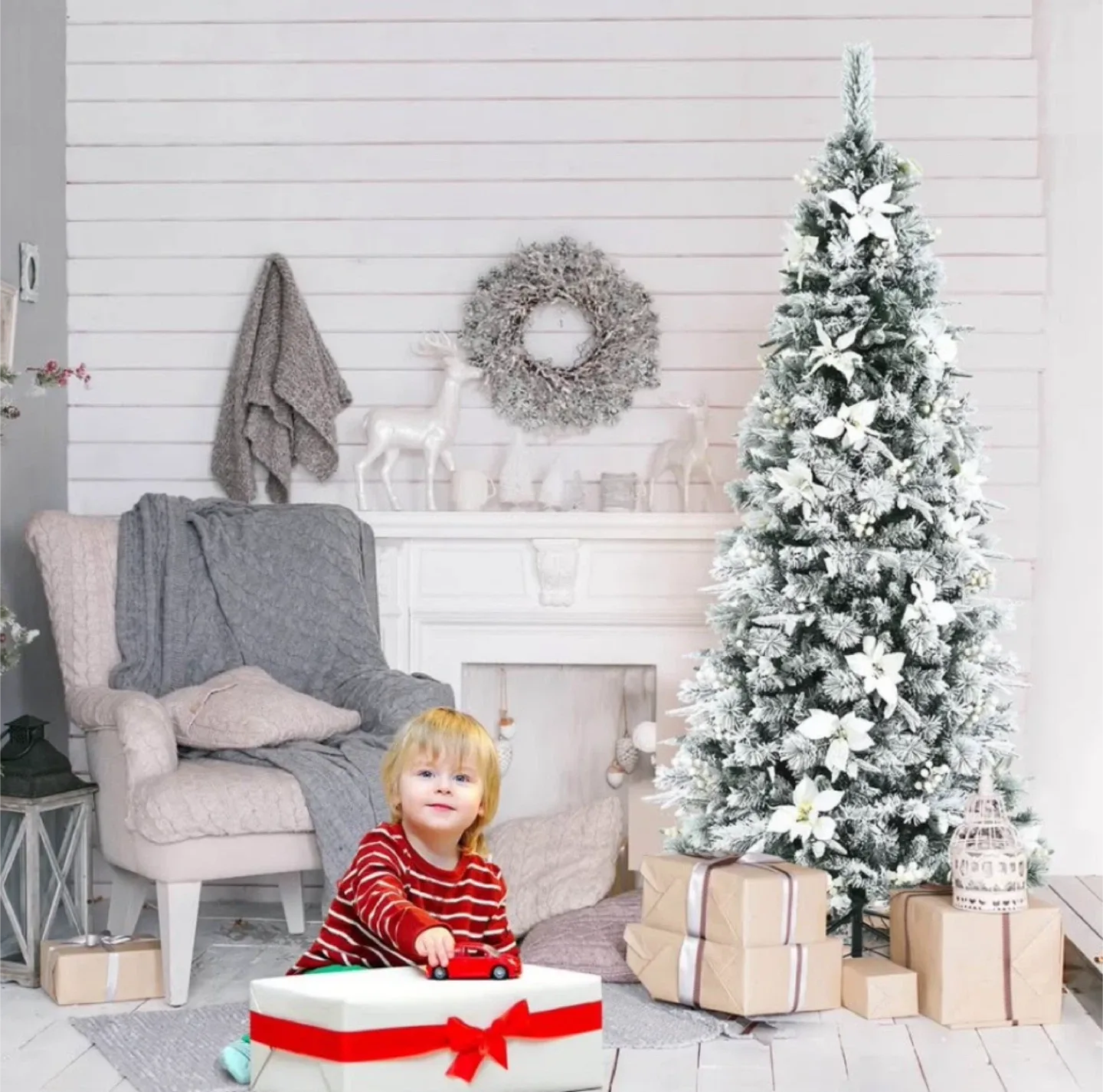 Snow Flocked Pencil Christmas Tree - 7ft image indicator(4)