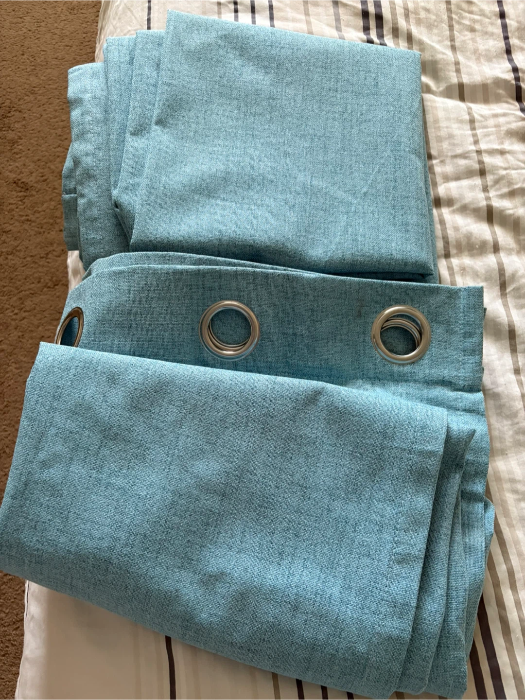 Line Textured Light Blue Blackout Curtains - photo 2