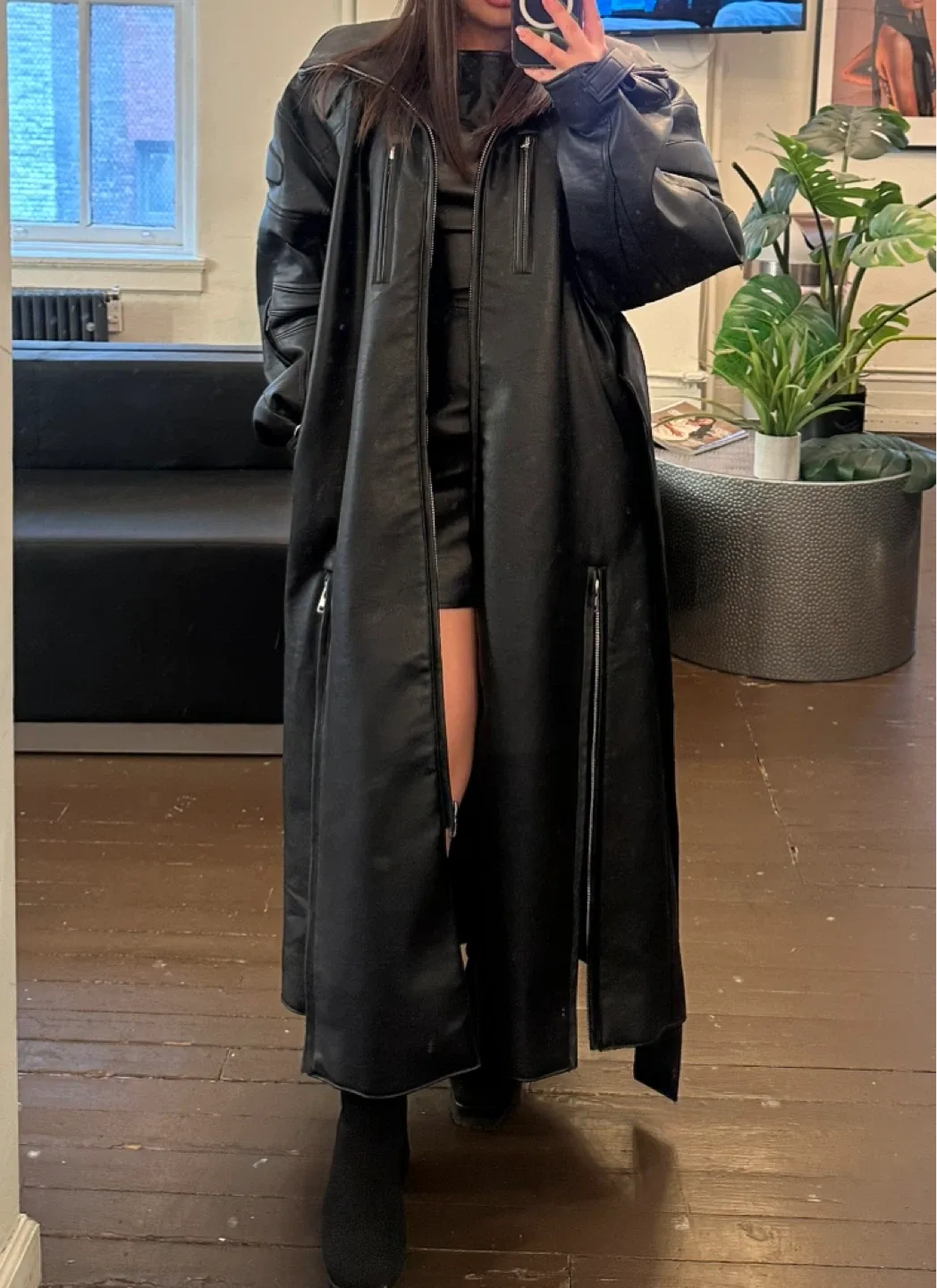 KHY Black Leather Trench Coat image indicator(3)