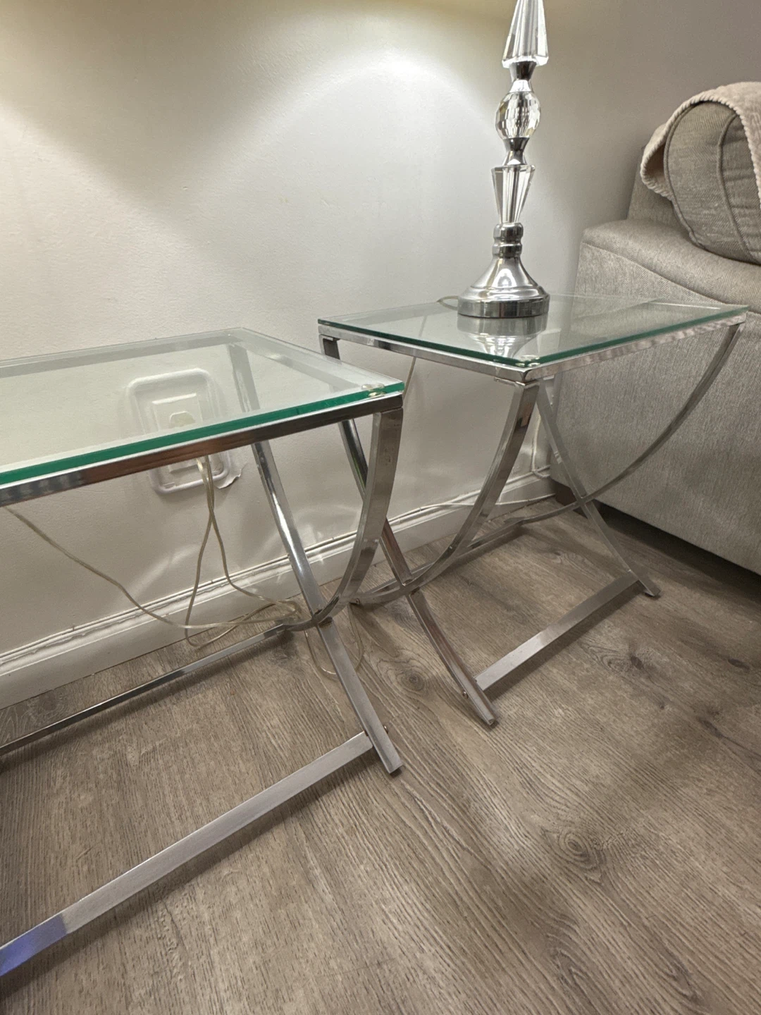 Glass Top Silver End Tables (Set of 2)