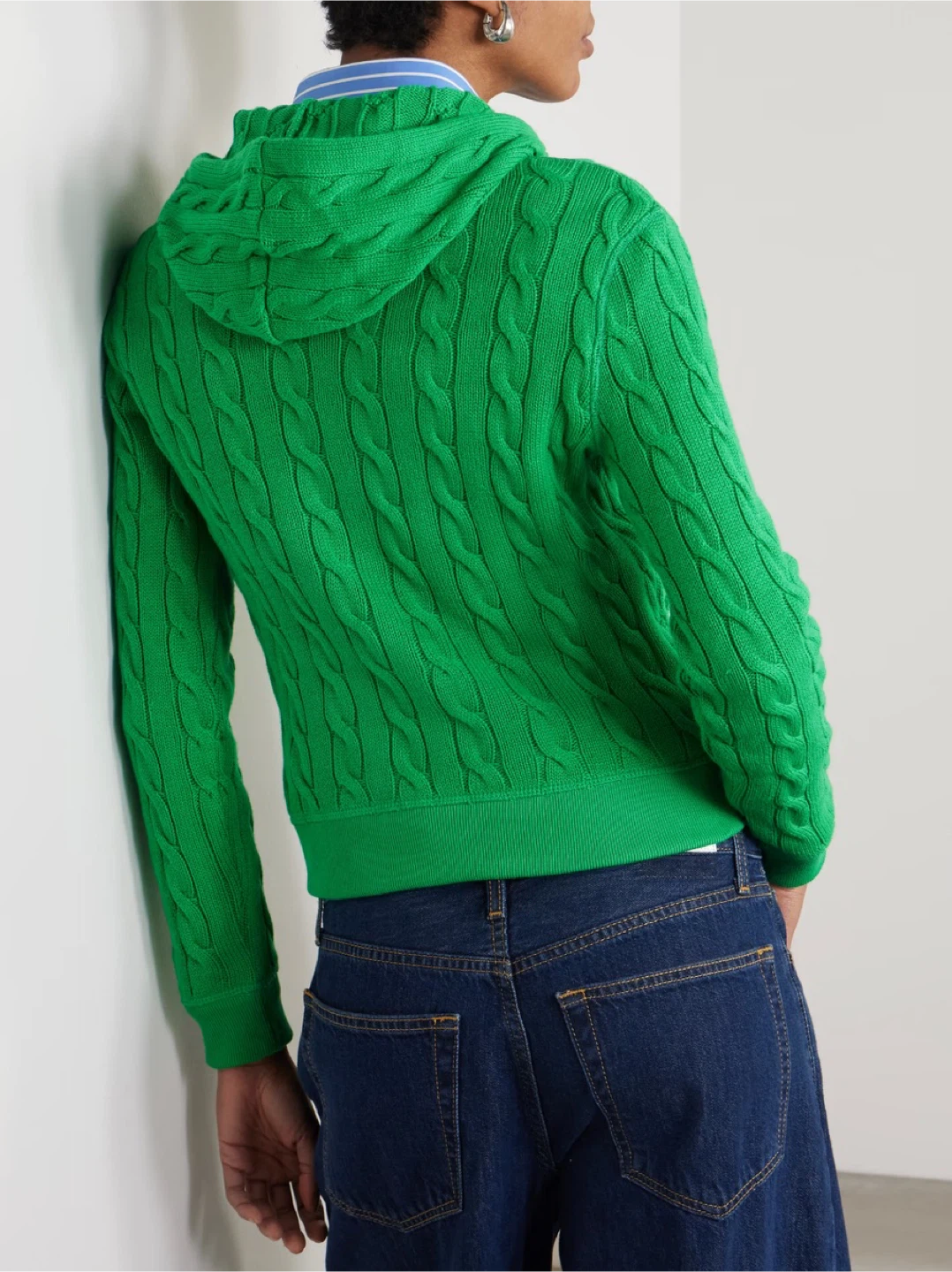 Ralph Lauren Green Cable-Knit Hoodie Cardigan - photo 2