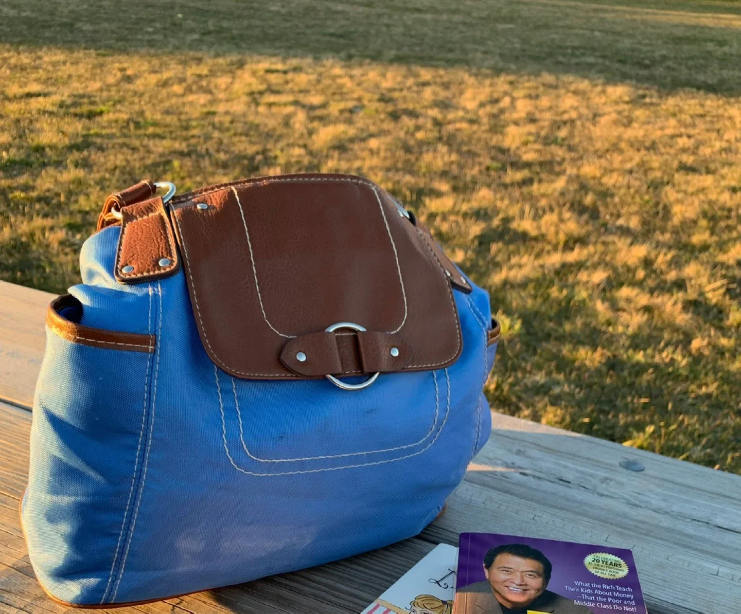 Blue & Brown Backpack Handbag bag thumbnail