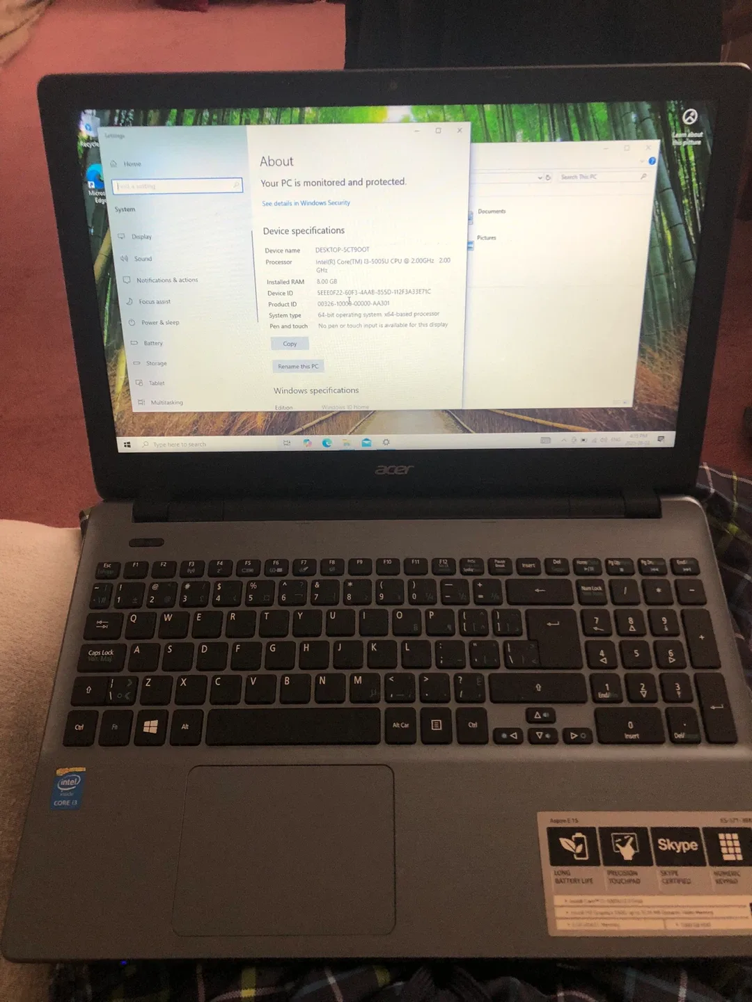Acer laptop 15 inch 8GB RAM 1TB HDD