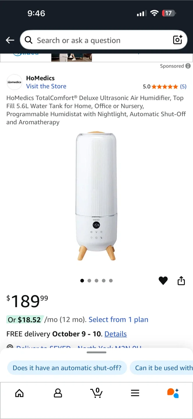 HoMedics TotalComfort Deluxe Ultrasonic Air Humidifier image indicator(2)