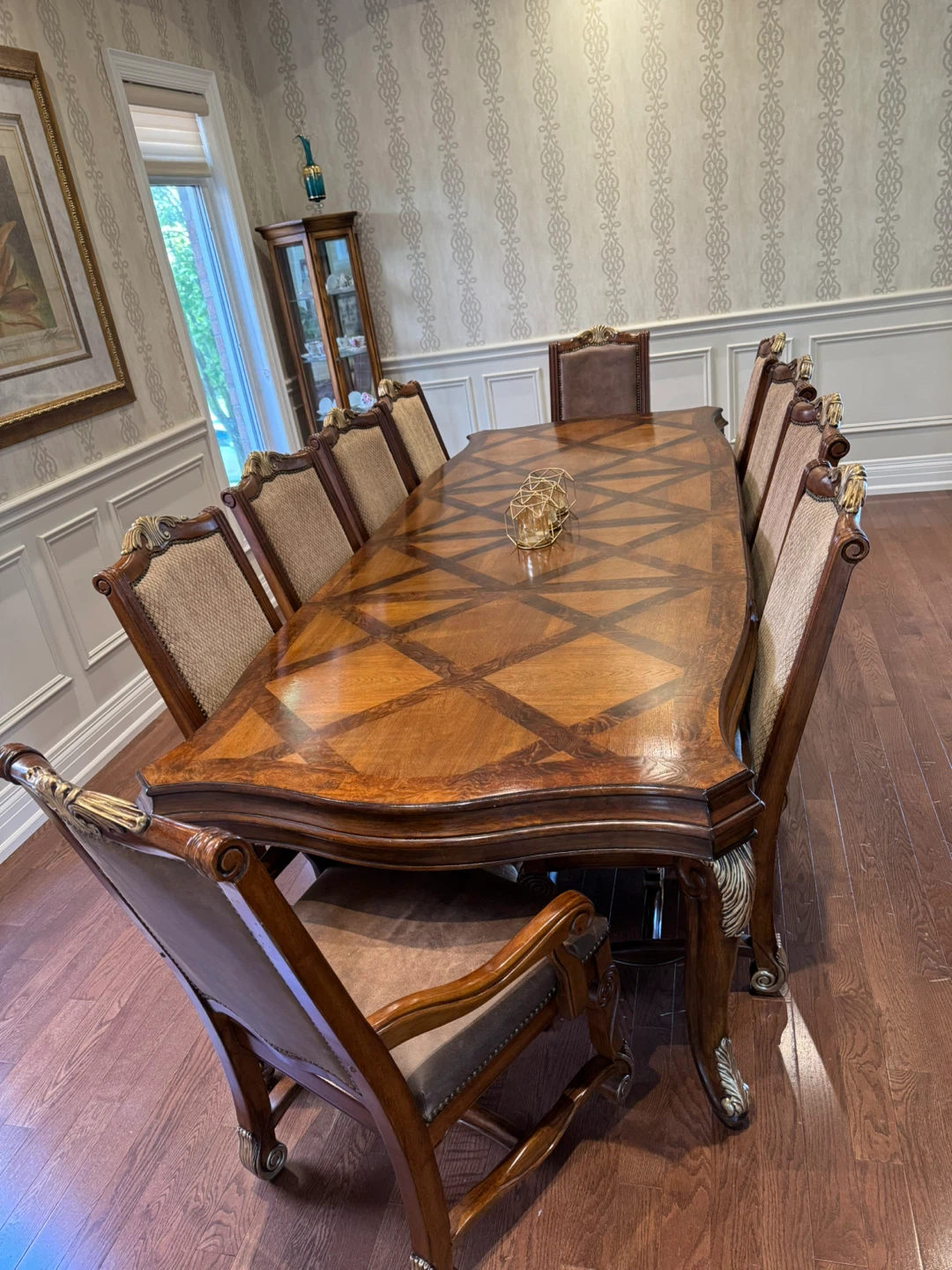 Adjustable Wooden Dining Table with 10 Chairs