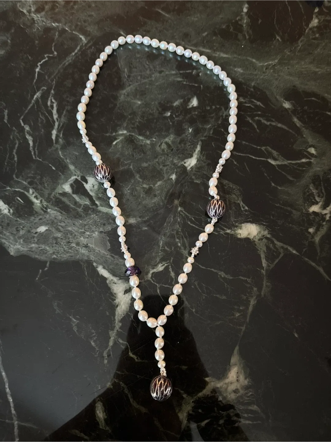 Pearl Necklace with Silver Accents thumbnail