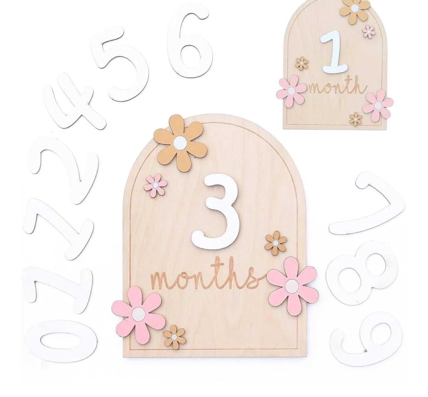 Wooden baby milestone with holidays
