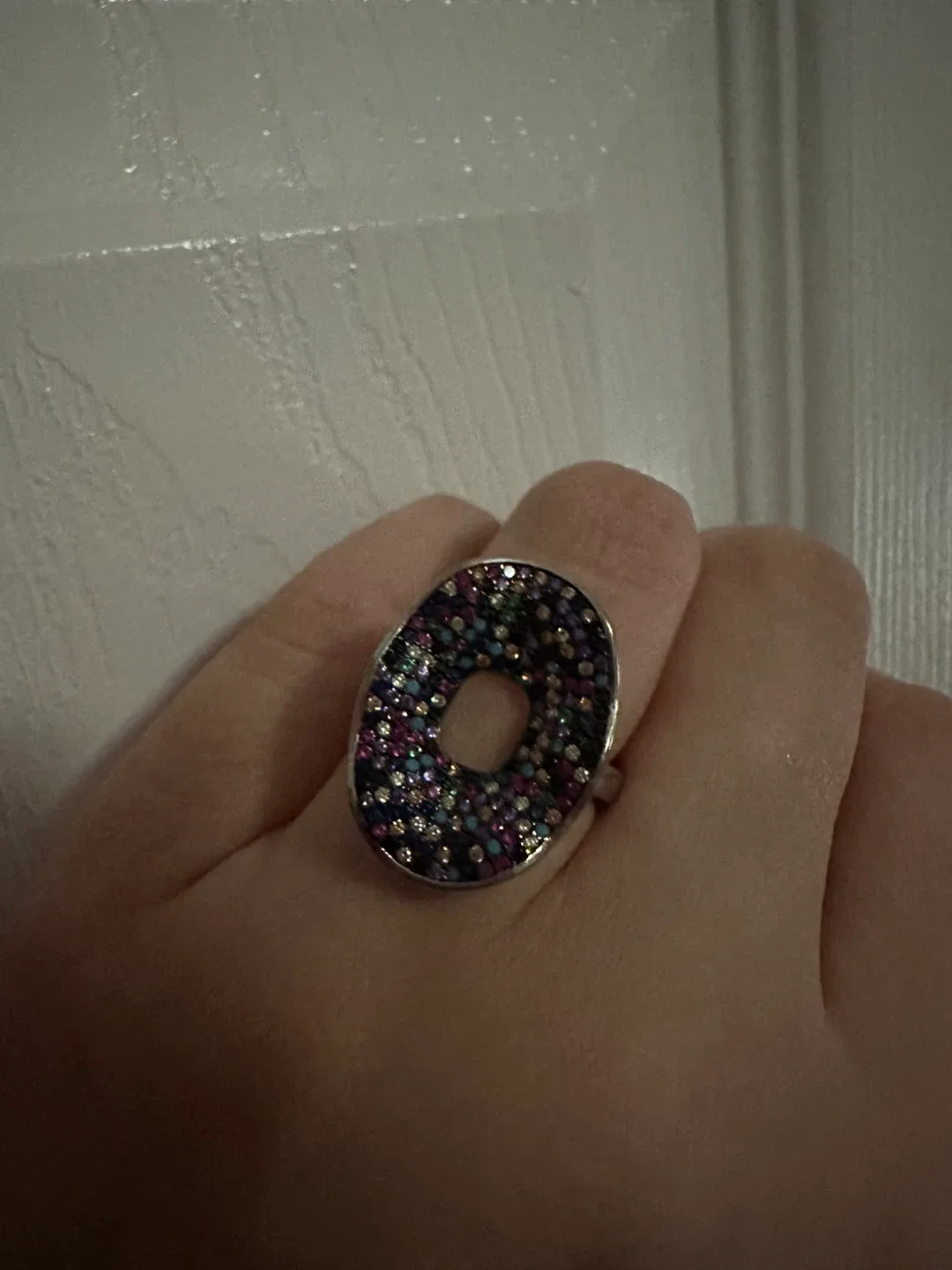 Oval Ring with Multi-coloured Stones sterling silver 925 size 6 image indicator(3)