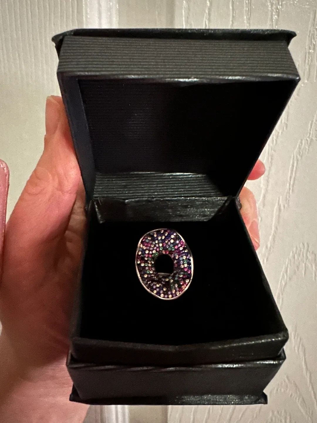 Oval Ring with Multi-coloured Stones sterling silver 925 size 6 thumbnail