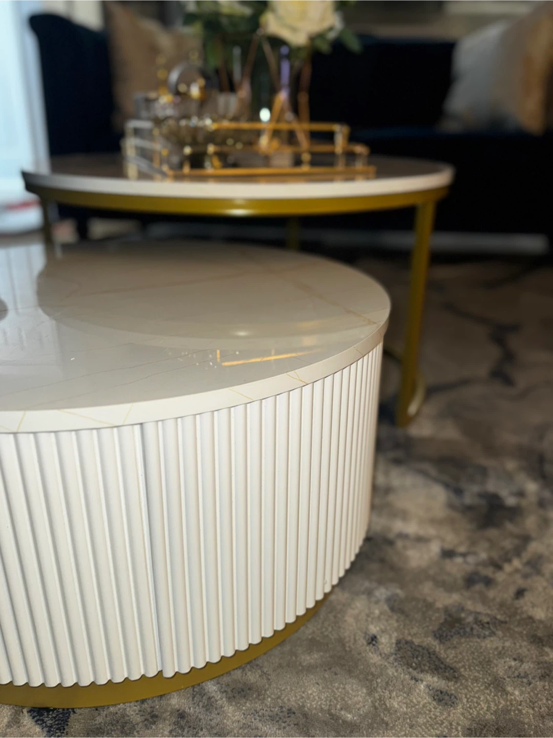 Round Nesting Coffee Table Set - White & Gold - photo 3