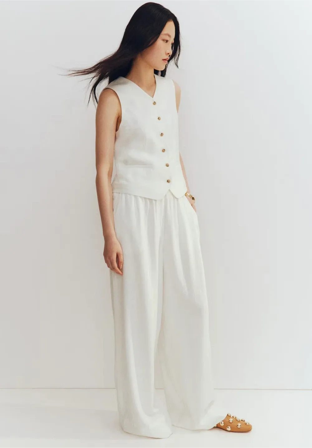 Off-White Linen Blend Wide Leg Pants image indicator(2)