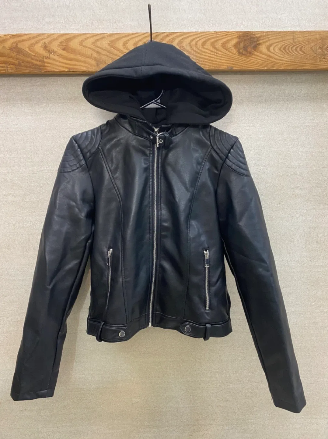 Vero Moda Black Soft Leather Hooded Jacket - Size M image indicator(3)