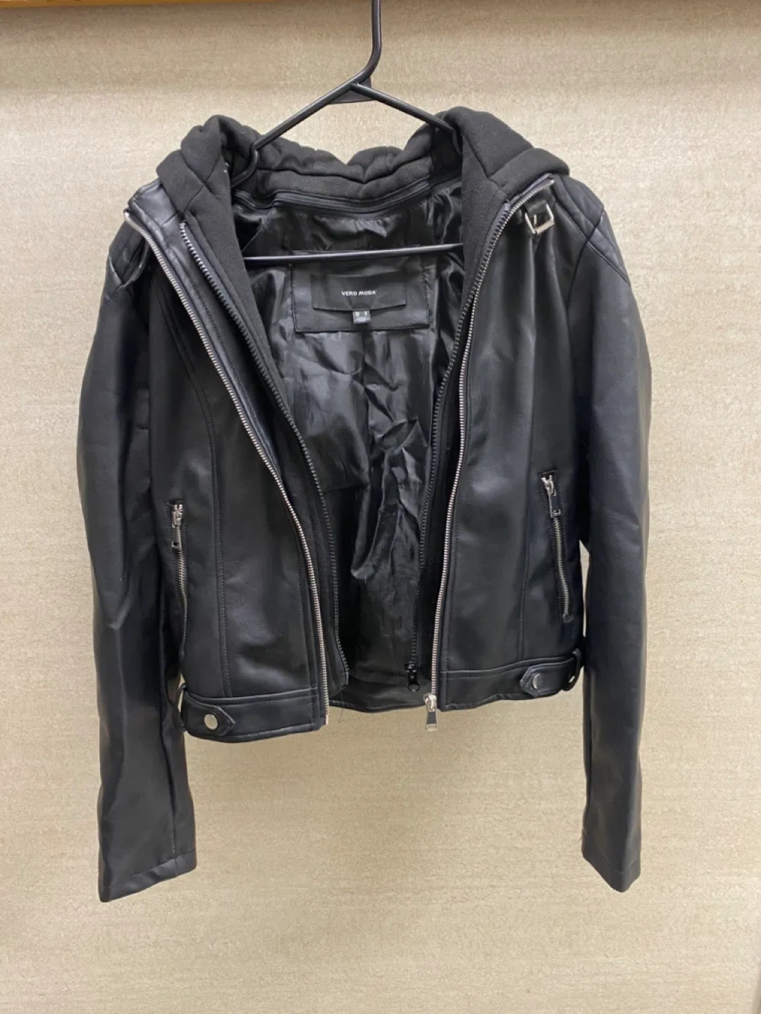 Vero Moda Black Soft Leather Hooded Jacket - Size M image indicator(2)