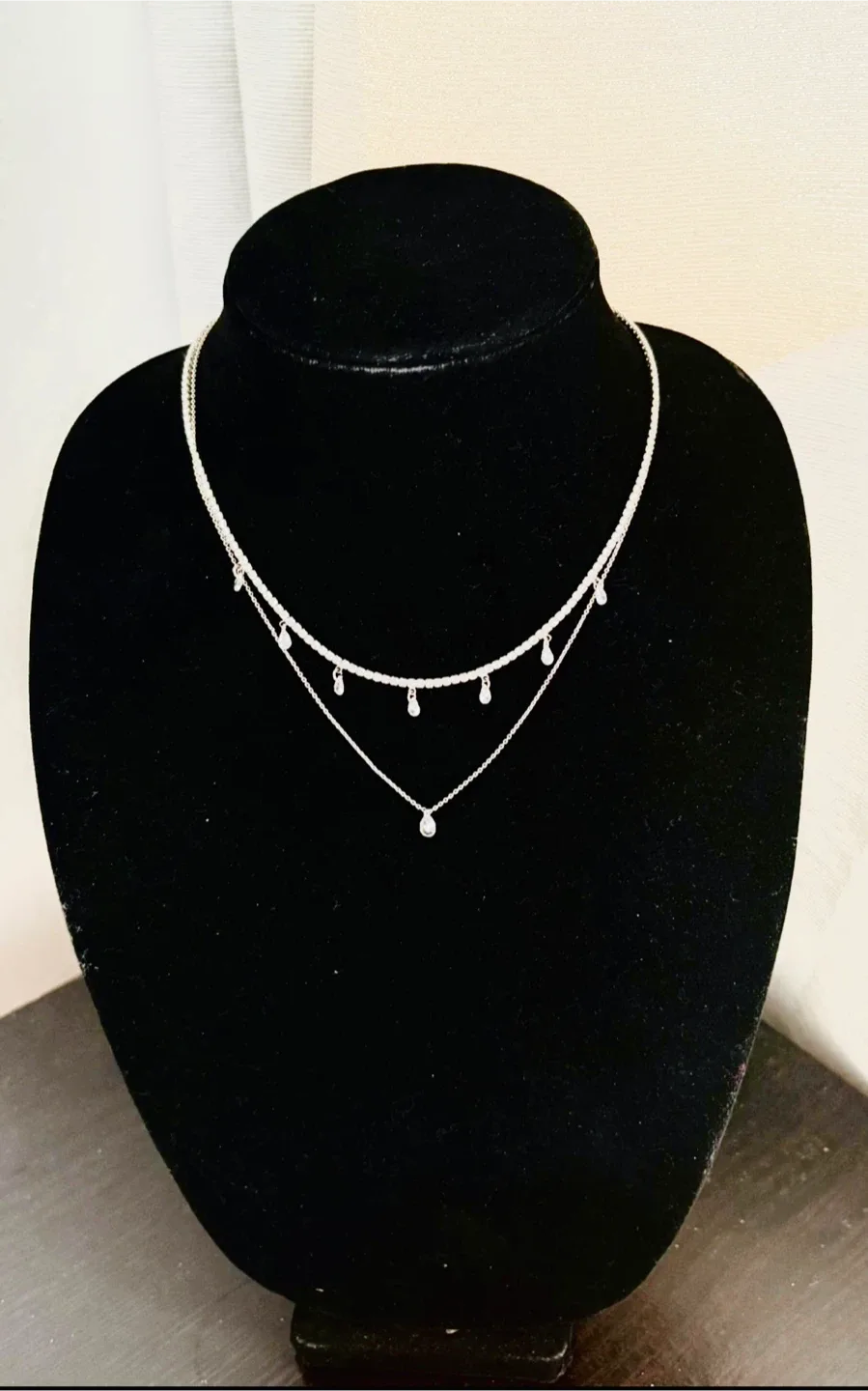 Aldo Silver Layered Necklace with cubic zirconia (brand new ) thumbnail