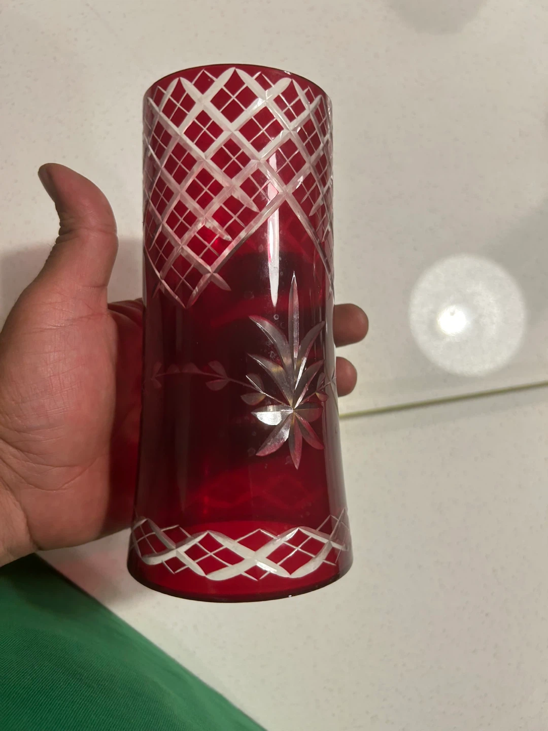 Ruby Red Cut Bohemian Glass Hurricane Lamp Shade Candle Sconce" - photo 5