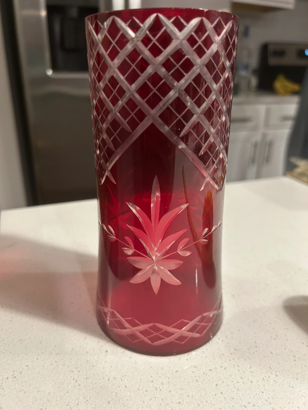 Ruby Red Cut Bohemian Glass Hurricane Lamp Shade Candle Sconce"