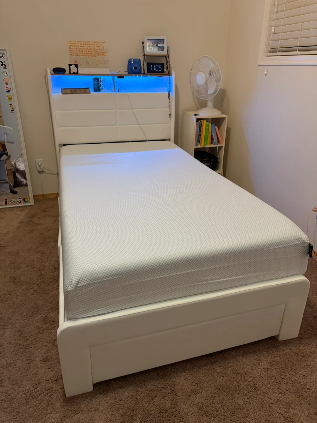 Twin White Bed Frame with Mattress