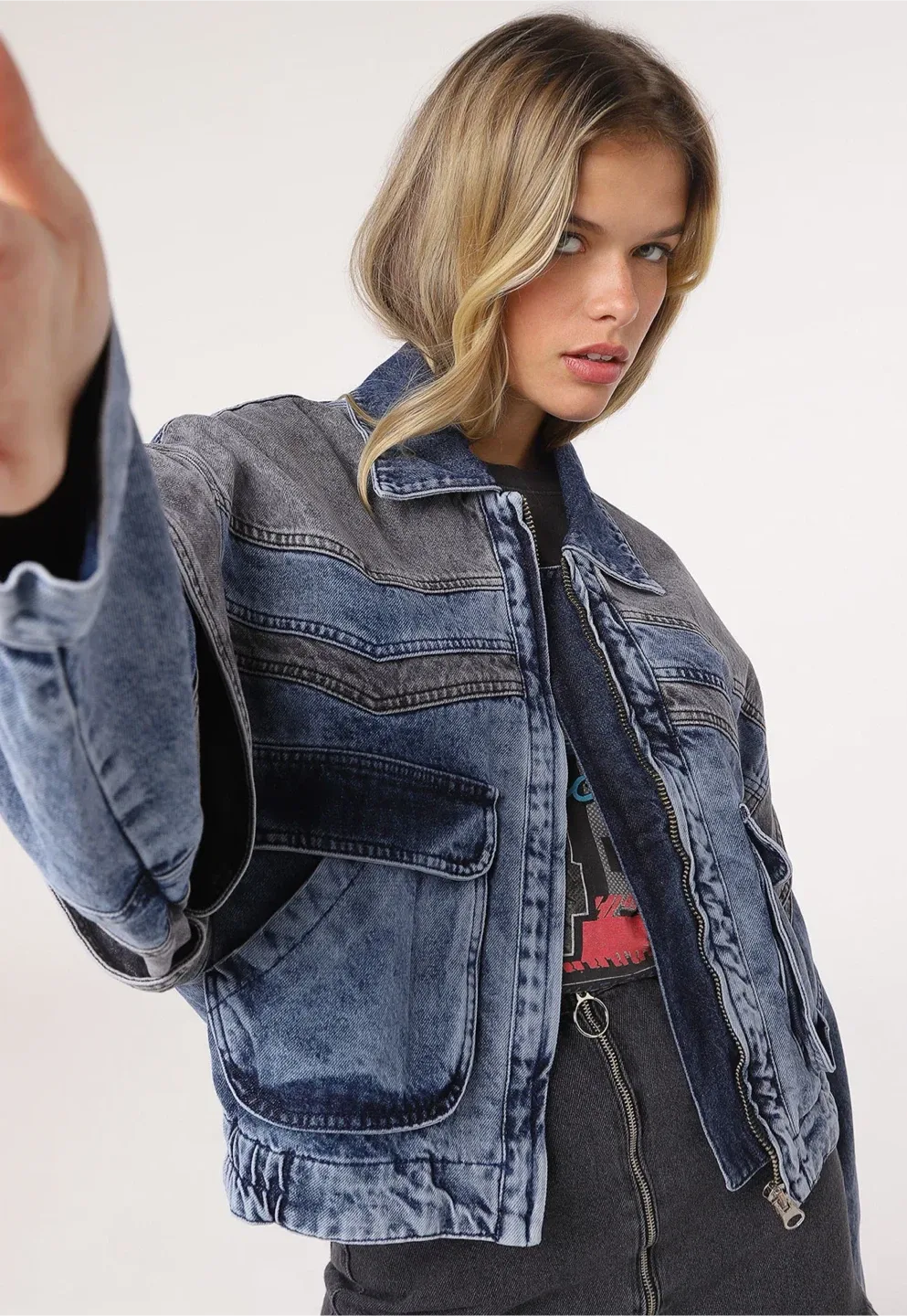 Sagaza Studio Grey/Blue Denim Jacket image indicator(2)