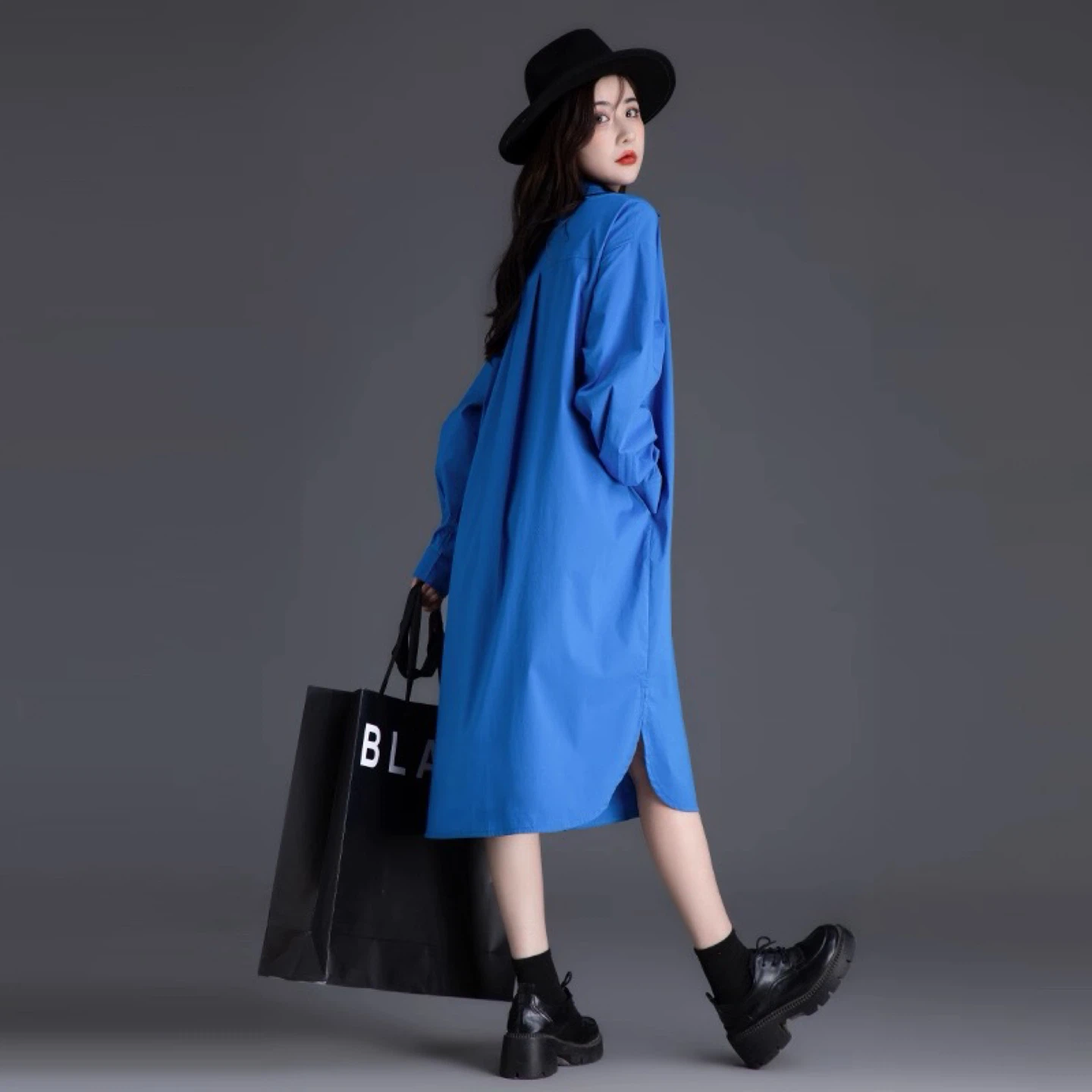 Fashion Blue Shirt Dress