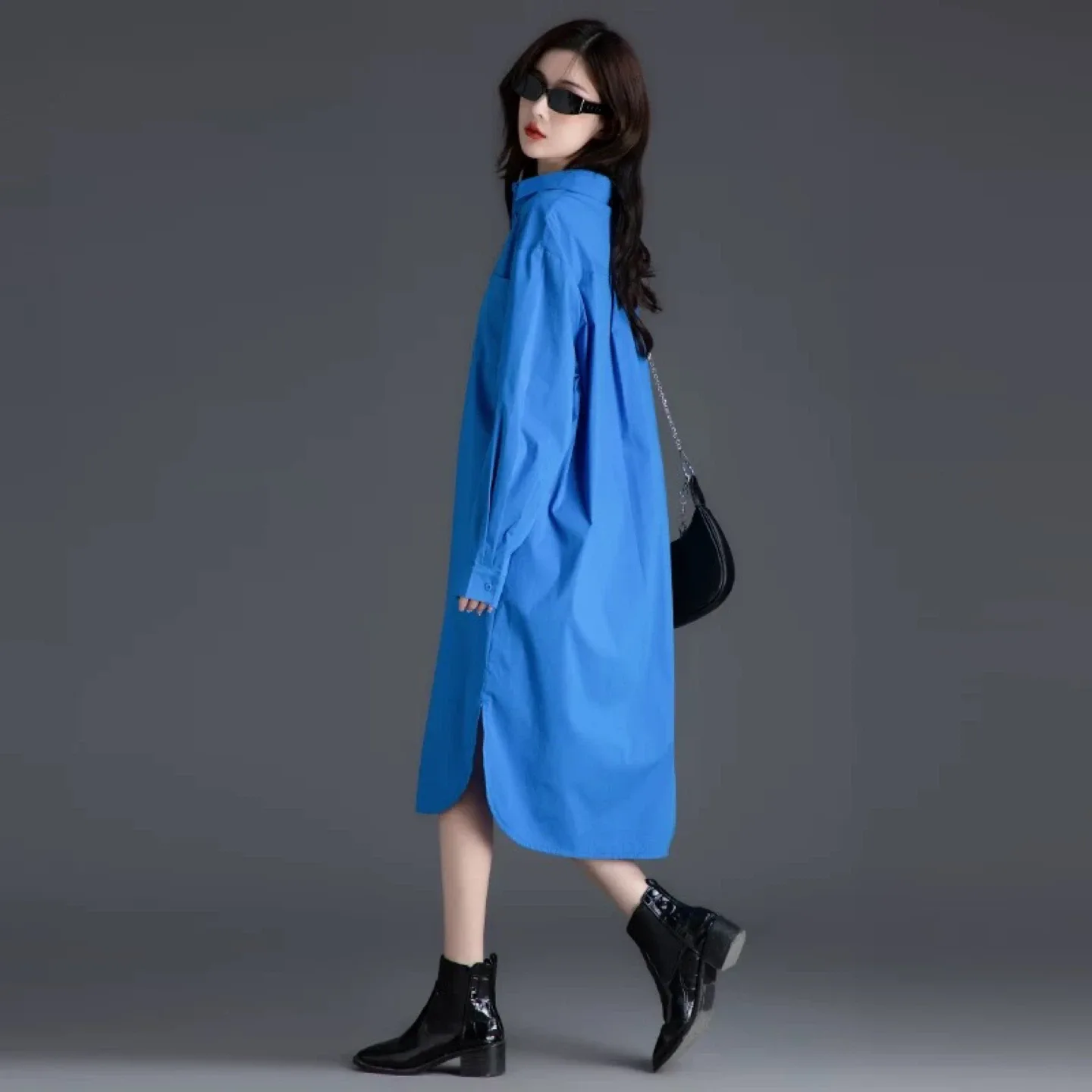 Fashion Blue Shirt Dress image indicator(2)